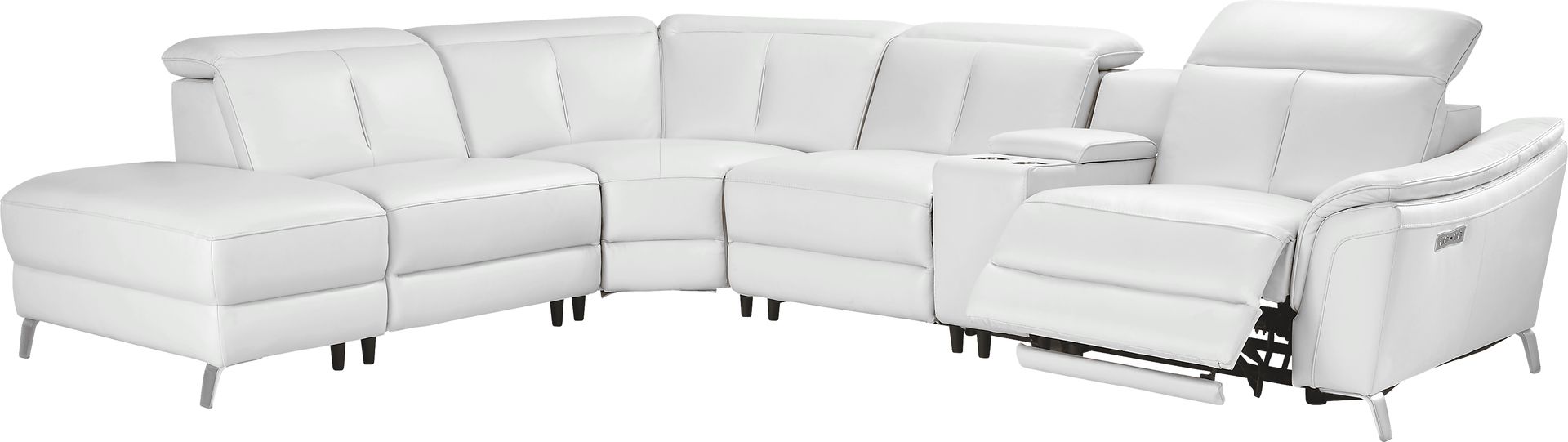 Cavani White Leather 6 Pc Dual Power Reclining Sectional - Image 1