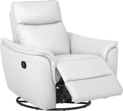 Cavani White Leather Swivel Glider Recliner