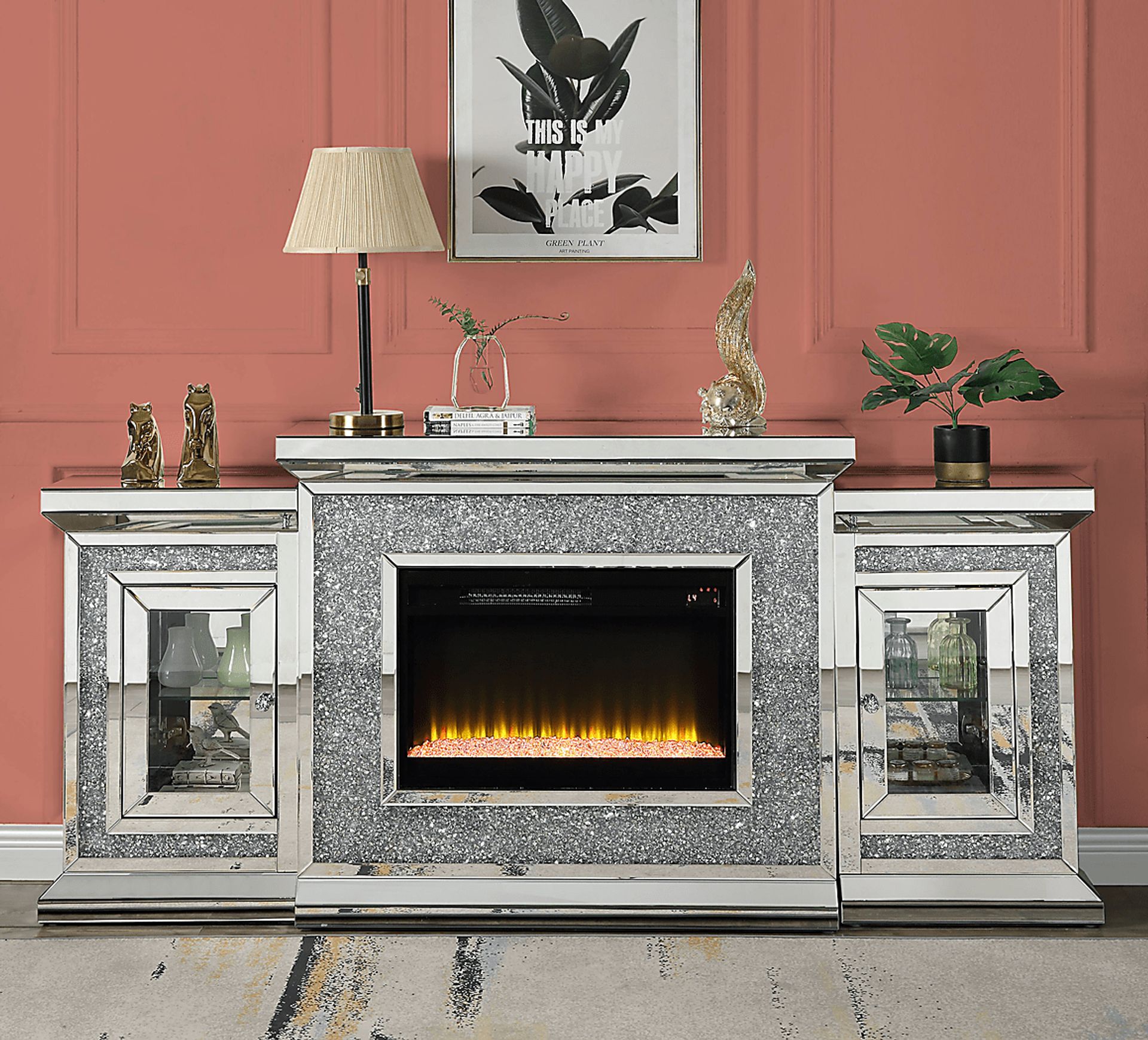 Cavelle Silver 67 in. Console, With Electric Fireplace - Image 2