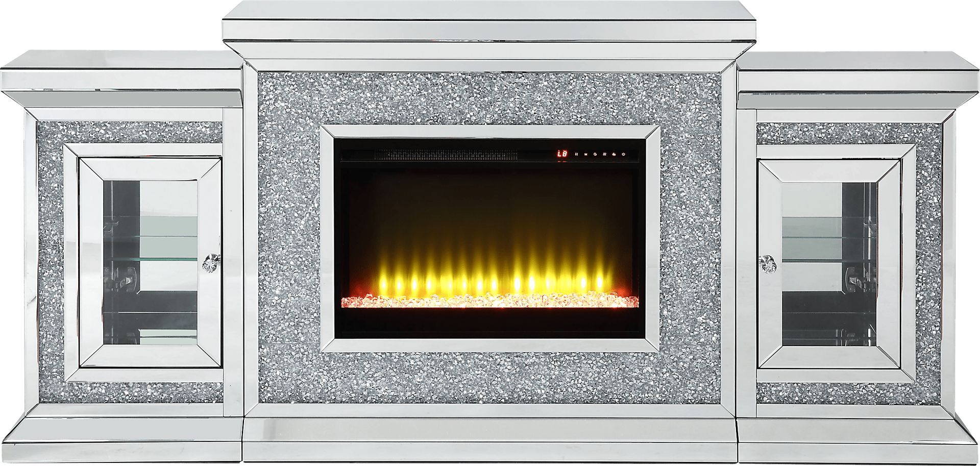 Cavelle Silver 67 in. Console, With Electric Fireplace - Image 1