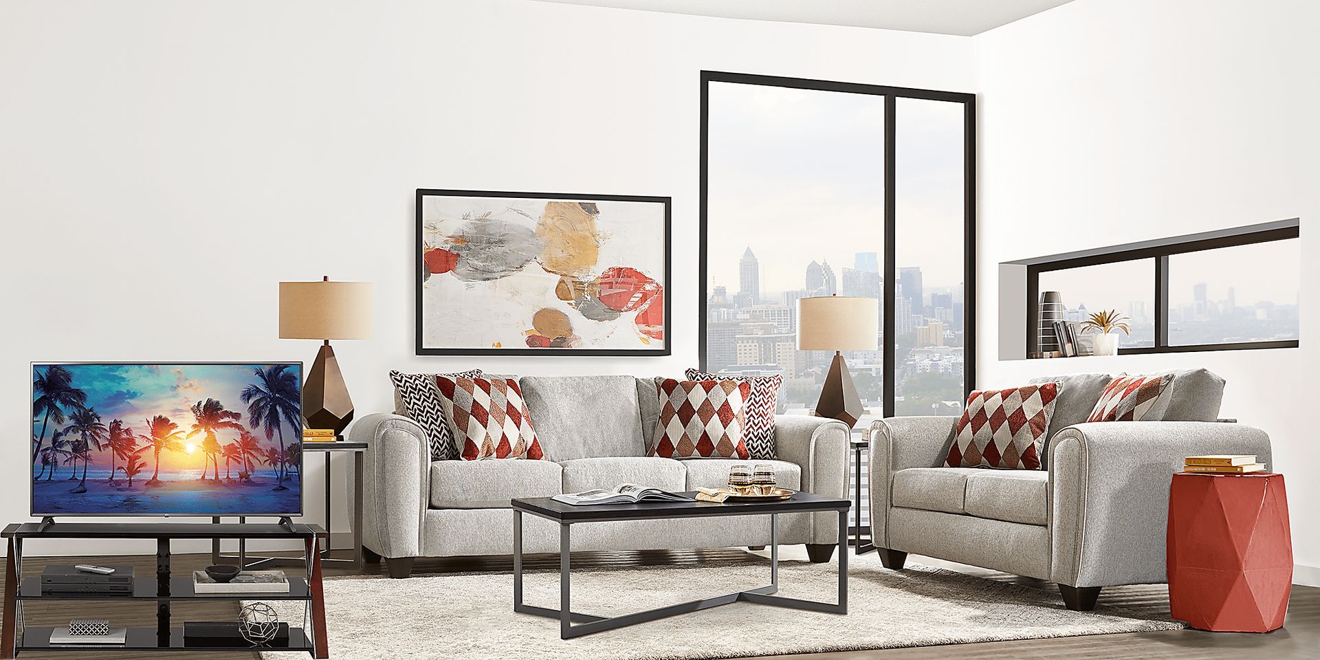 Caylor Falls Dove Gray 6 Pc Living Room Plus 65 in. TV - Image 1