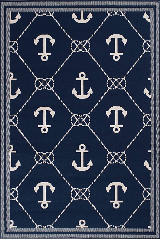 Cayson Anchor Navy 5' x 7' Indoor/Outdoor Rug - Thumbnail - Image 1