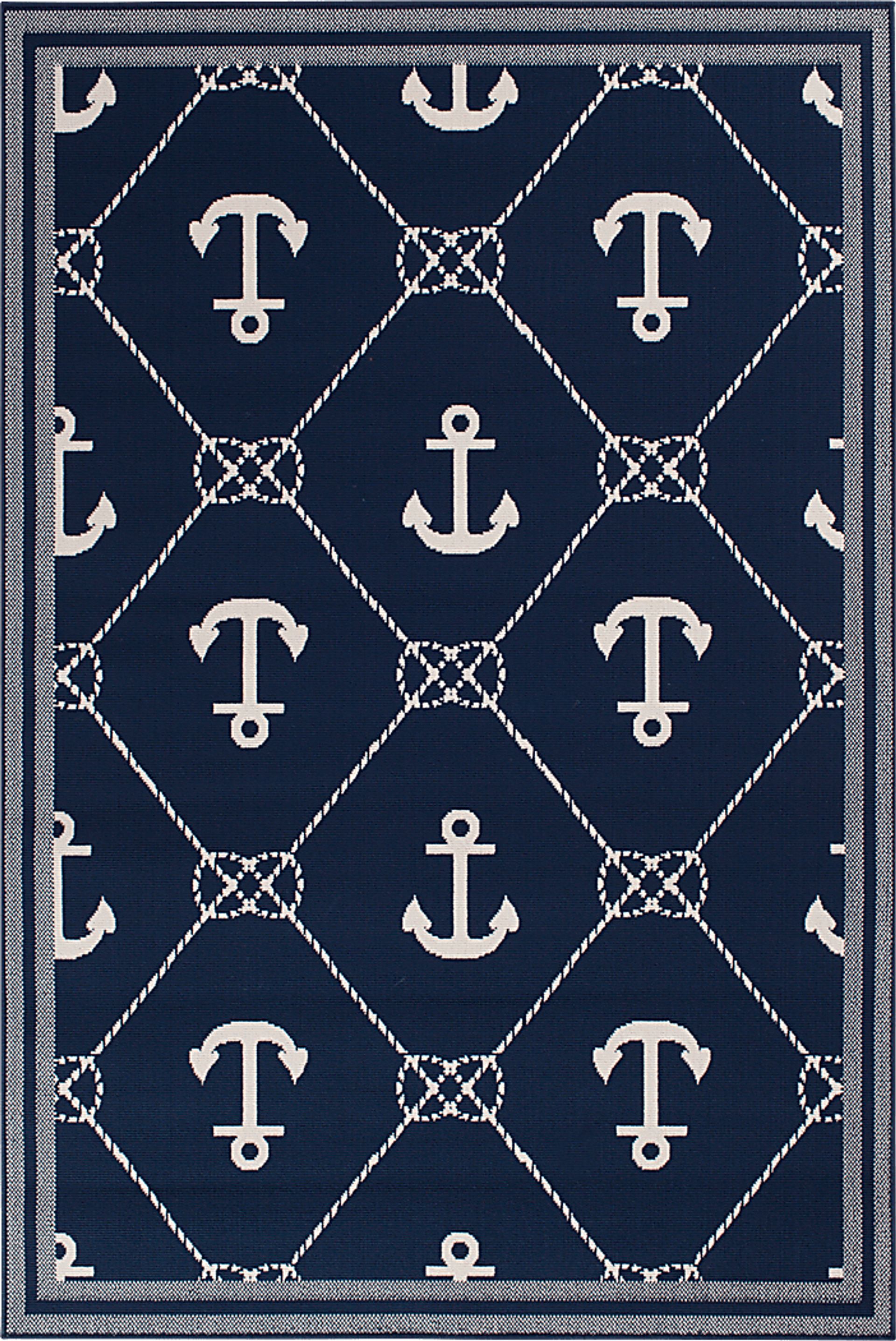 Cayson Anchor Navy 5' x 7' Indoor/Outdoor Rug - Image 1