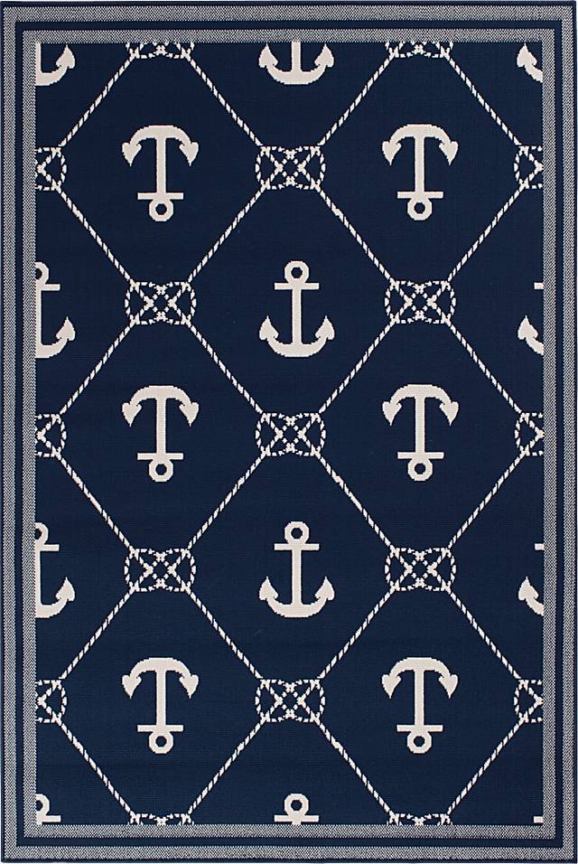 Cayson Anchor Navy 6'7 x 9'6 Indoor/Outdoor Rug - Thumbnail - Image 1