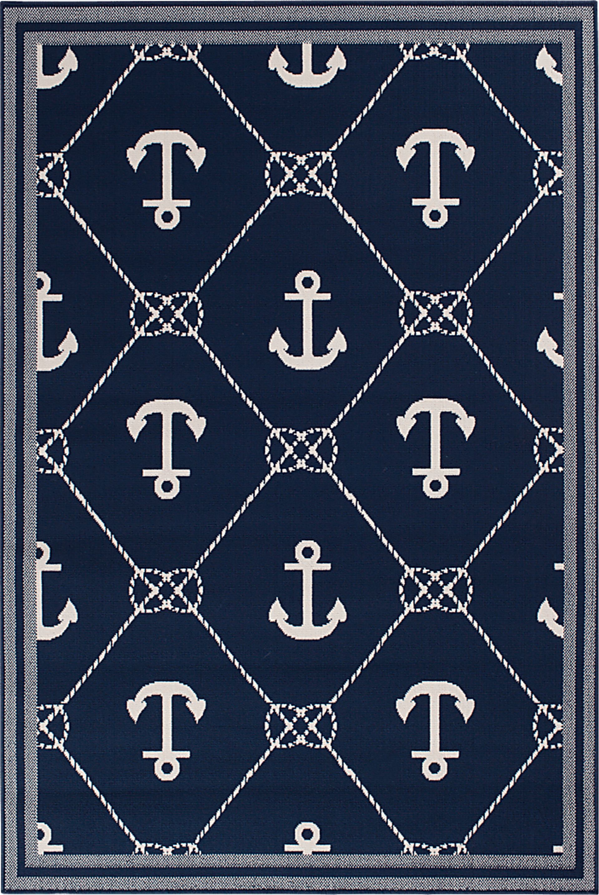 Cayson Anchor Navy 6'7 x 9'6 Indoor/Outdoor Rug - Image 1