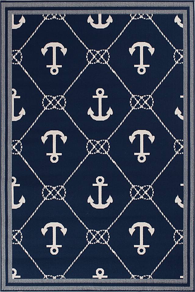 Cayson Anchor Navy 7'10 x 9'10 Indoor/Outdoor Rug - Thumbnail - Image 1