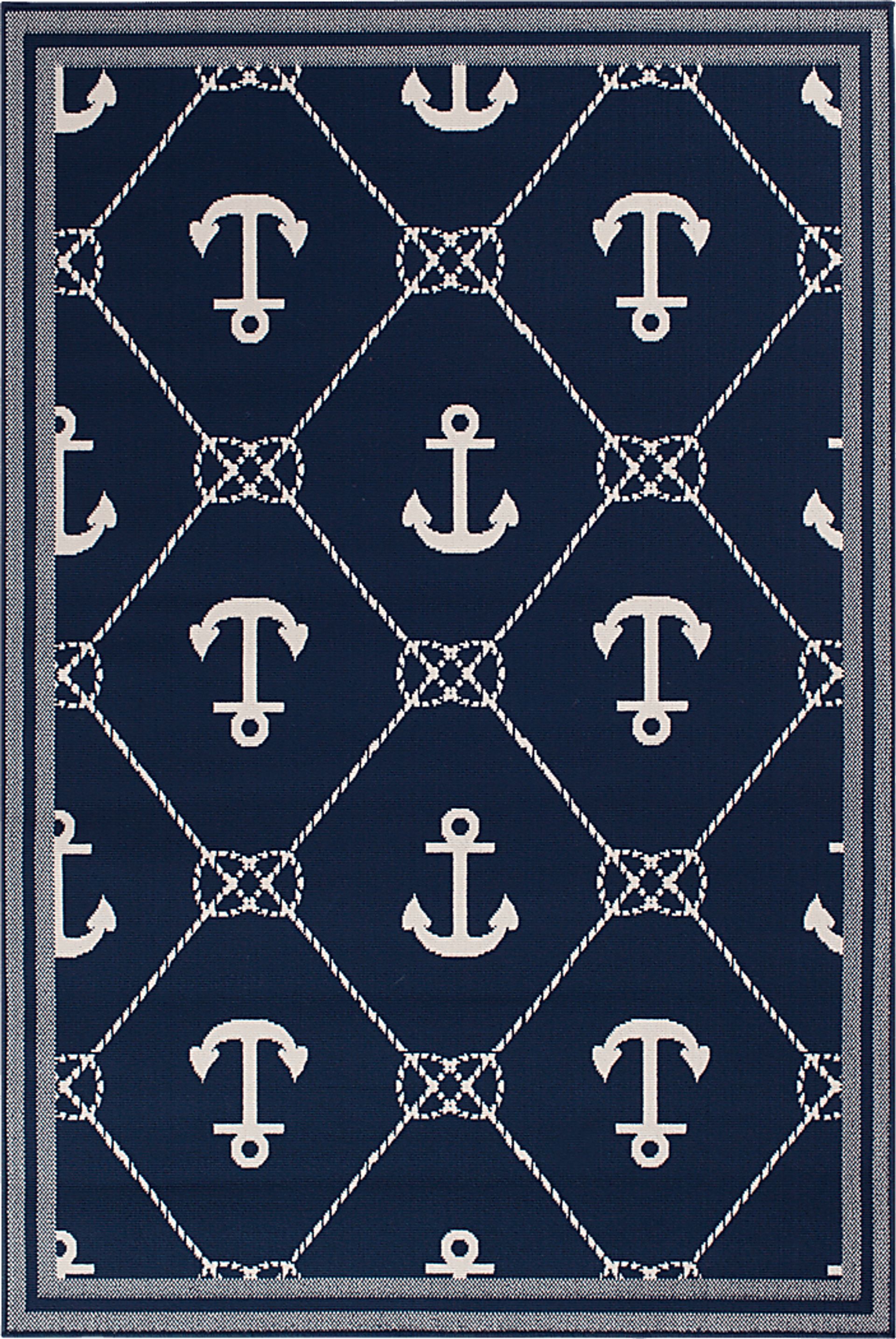 Cayson Anchor Navy 7'10 x 9'10 Indoor/Outdoor Rug - Image 1