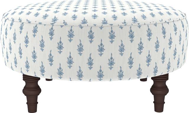 Ceberry Blue Round Ottoman - Thumbnail - Image 1