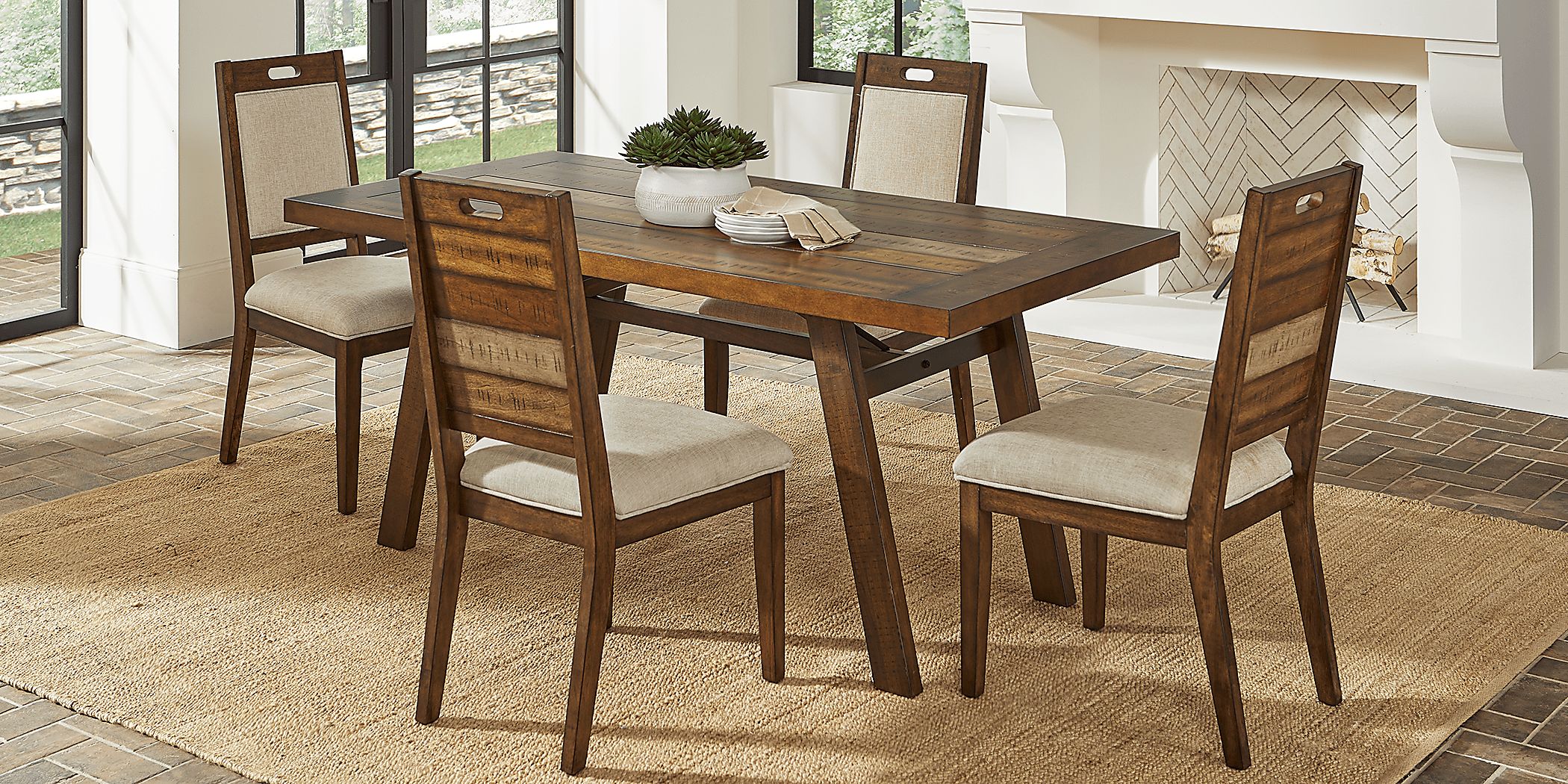 Cedar Creek 5 Pc Brown Dark Wood Dining Room Set With Dining Table