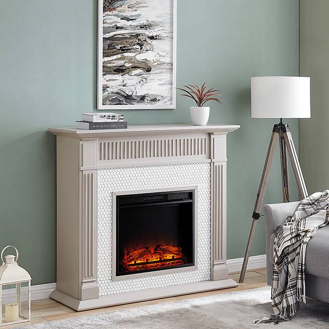 Cedardale V White 48 in. Console with Electric Fireplace - Thumbnail - Image 2