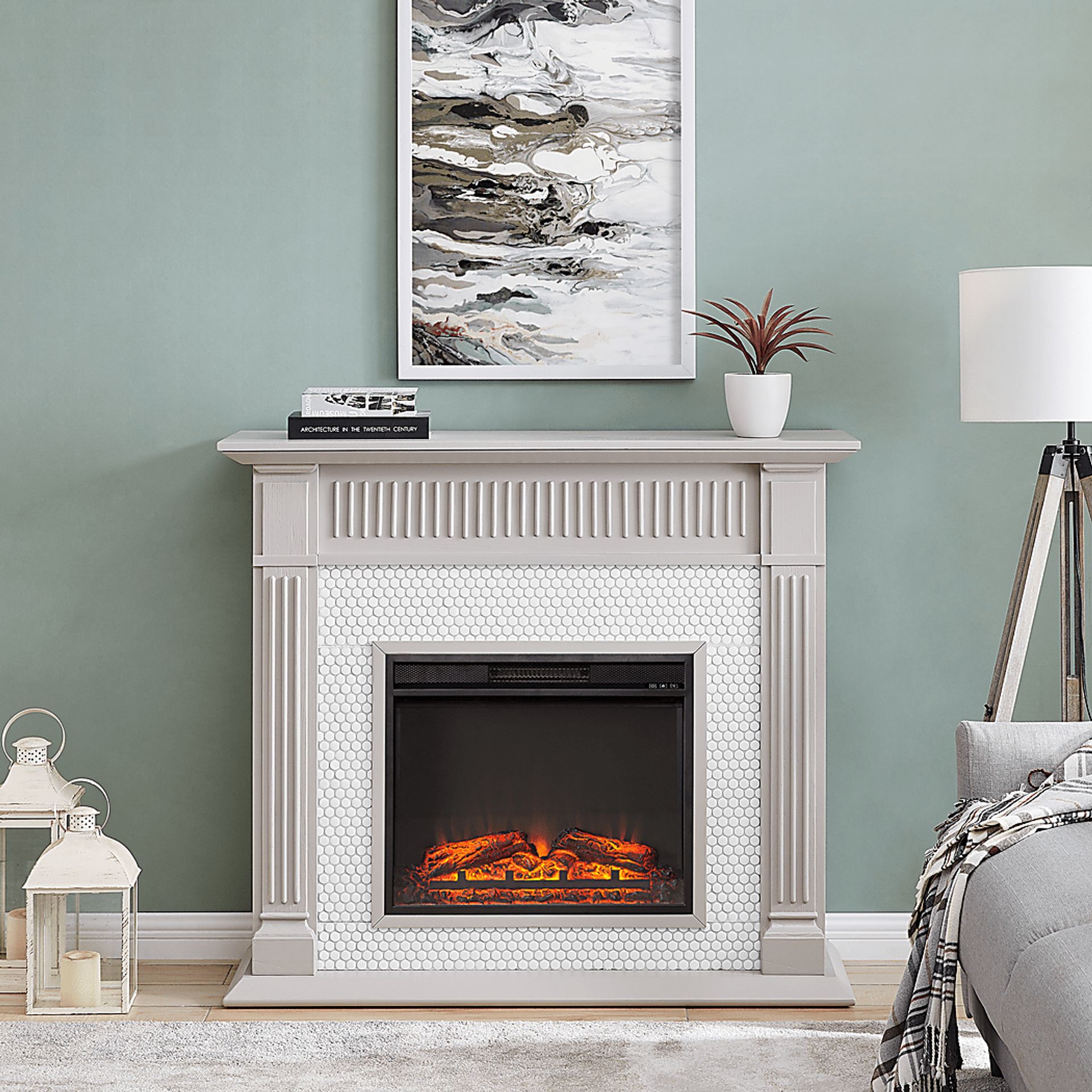 Cedardale V White 48 in. Console with Electric Fireplace - Image 3