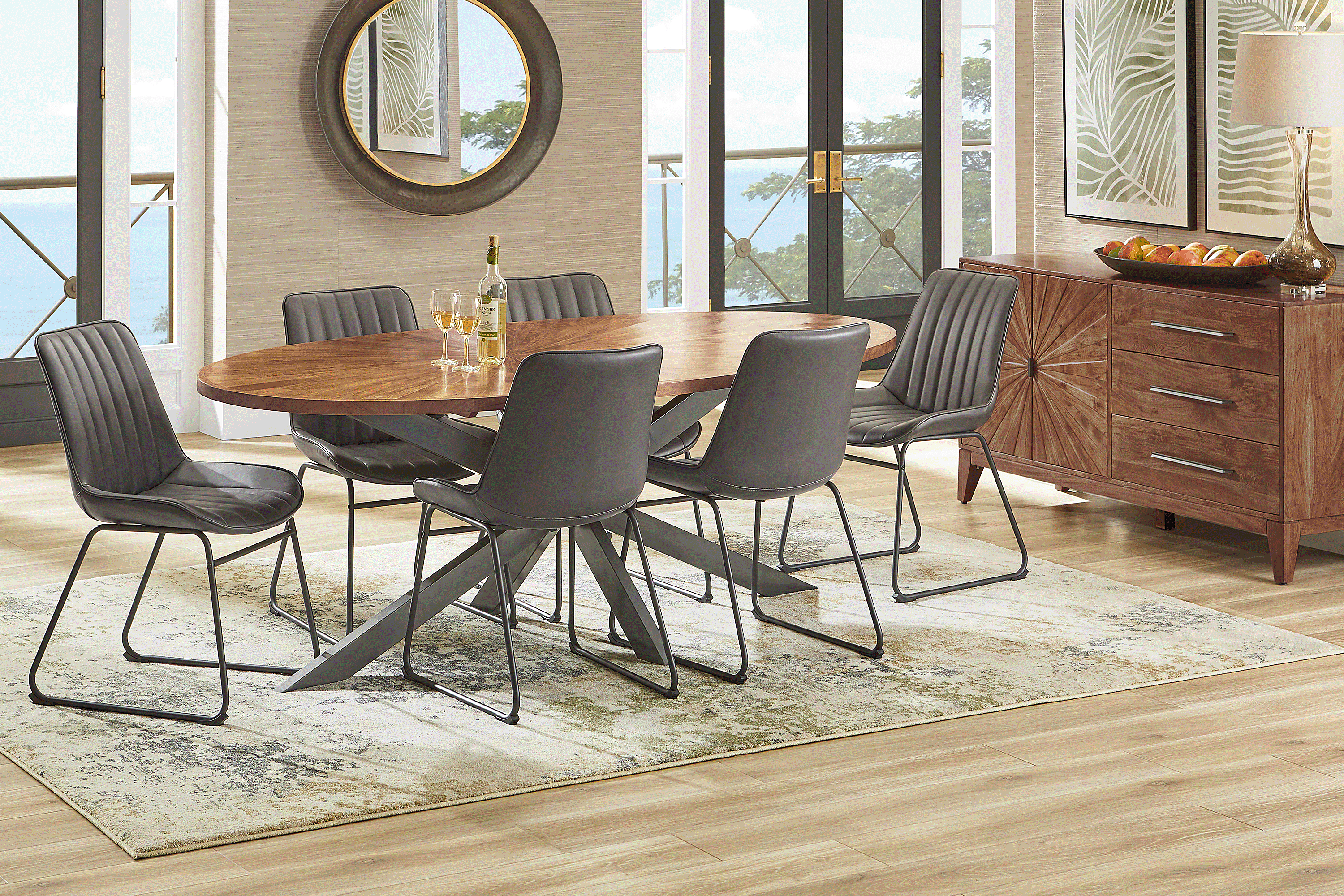 Cedona View 5 Pc Natural Light Wood Gray Dining Room Set With Dining ...