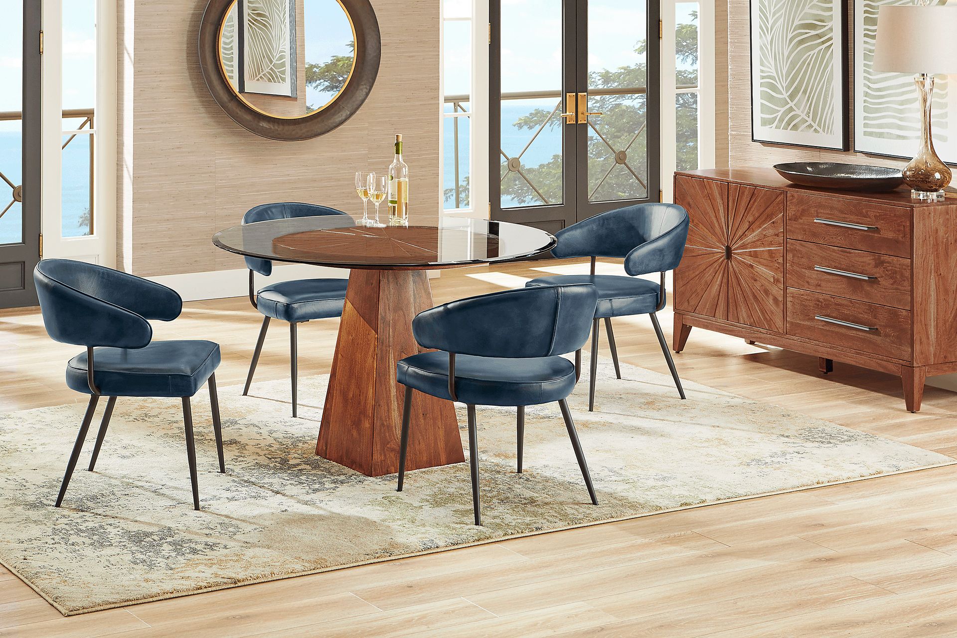 Cedona View Natural 5 Pc Dining Room with Navy Chairs - Image 1