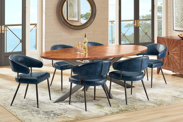 Cedona View Natural 5 Pc Dining Room with Navy Chairs - Thumbnail - Image 1