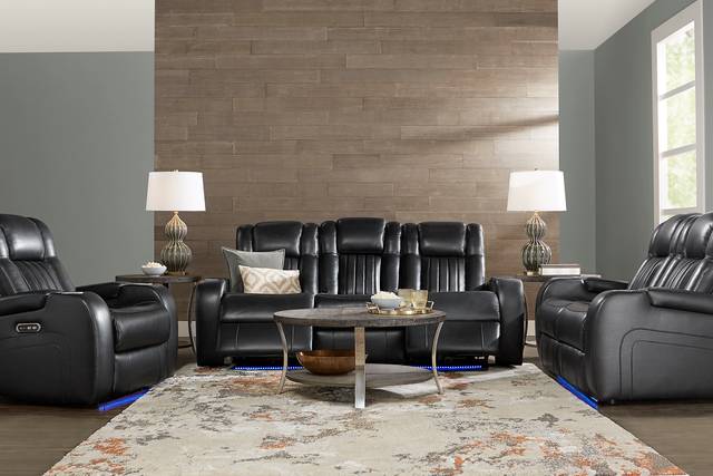 Cenova Black Leather 2 Pc Dual Power Reclining Living Room - Thumbnail - Image 1