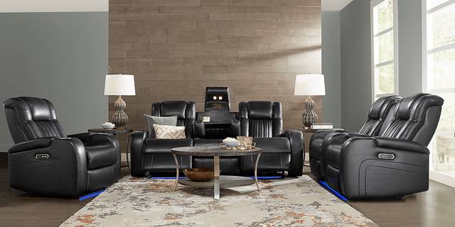 Cenova Black Leather 3 Pc Living Room with Dual Power Reclining Sofa - Thumbnail - Image 2