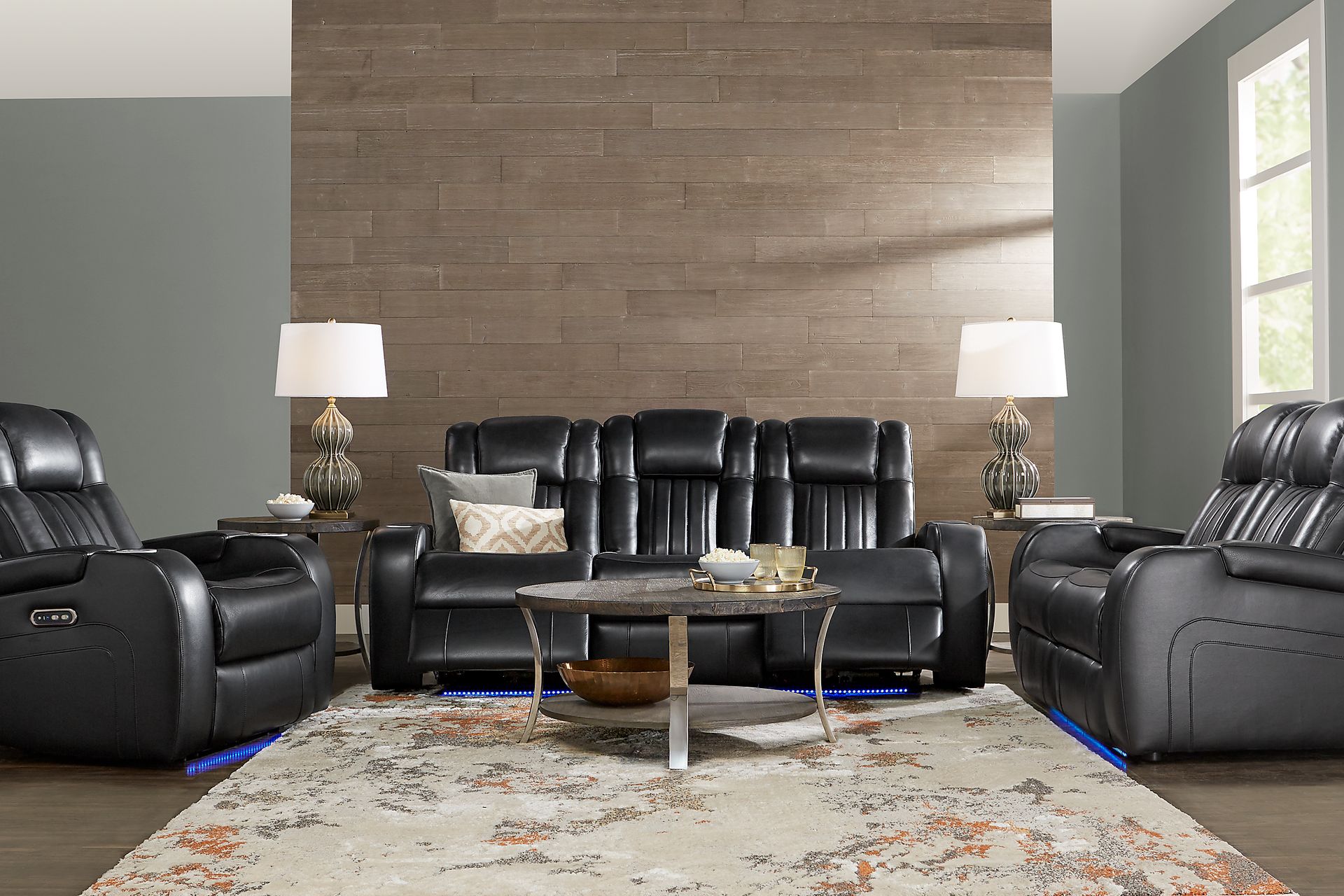 Cenova Black Leather 5 Pc Dual Power Reclining Living Room - Image 1