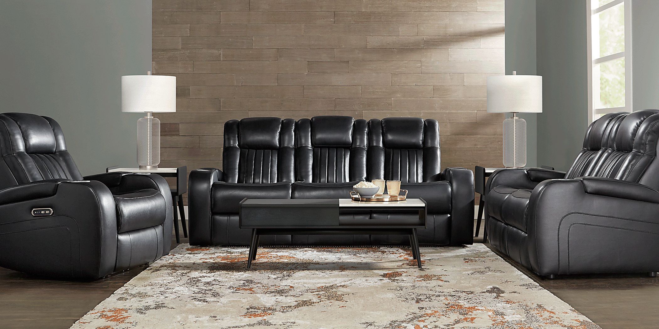 cenova black leather dual power reclining sofa