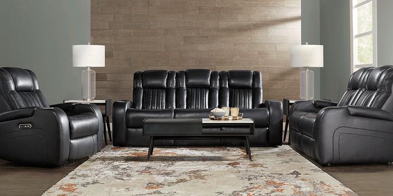 Cenova Black Leather 5 Pc Living Room with Dual Power Reclining Sofa