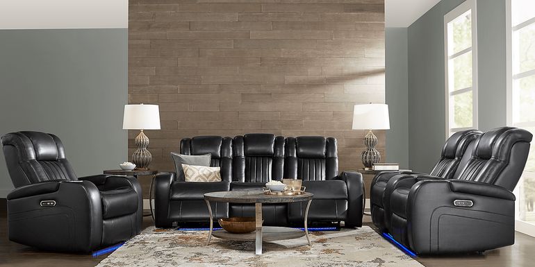 Cenova Black Leather 7 Pc Dual Power Reclining Living Room