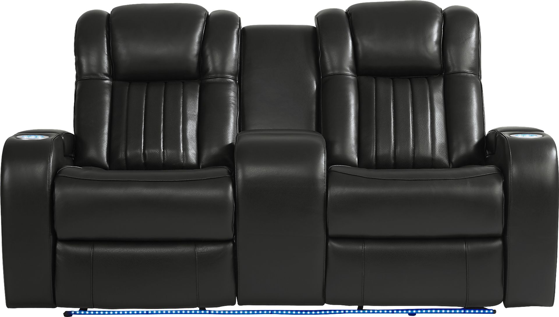 Cenova Black Leather Dual Power Reclining Console Loveseat - Image 1