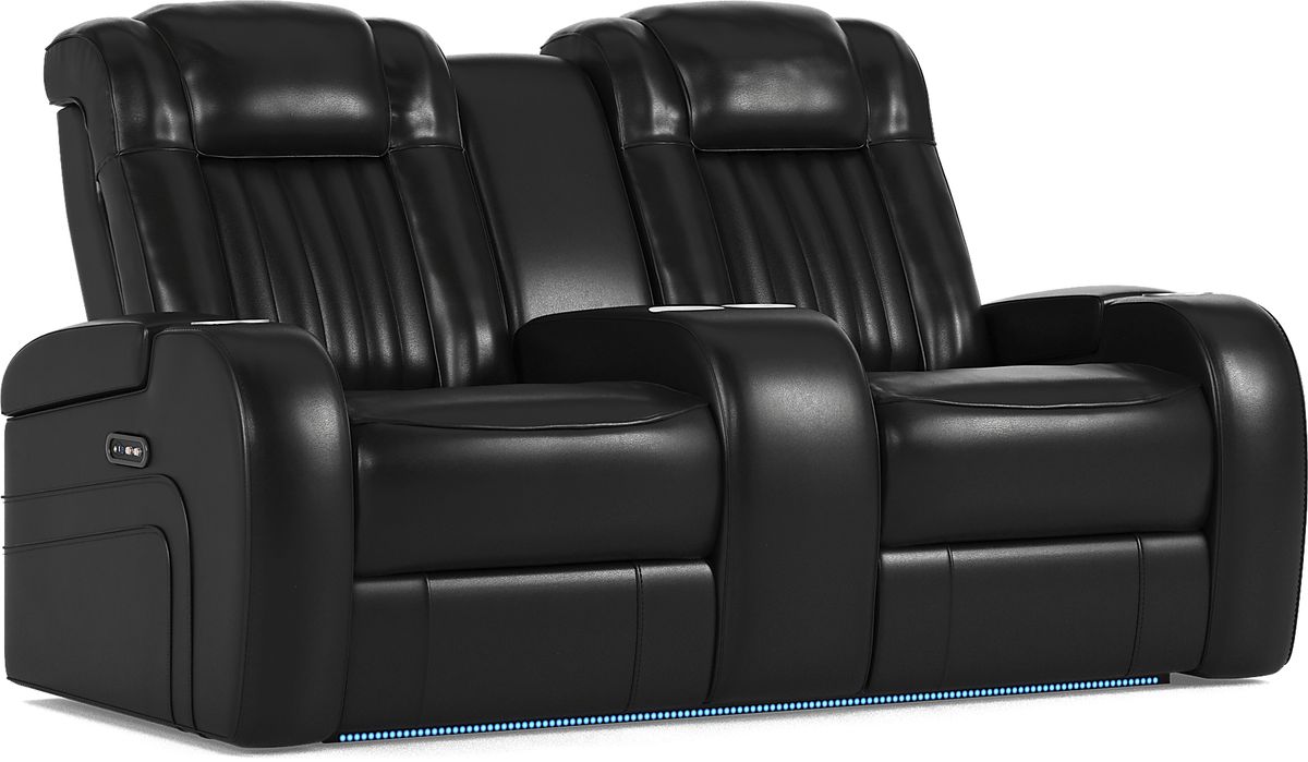 Cenova Black Leather Dual Power Reclining Loveseat Rooms to Go