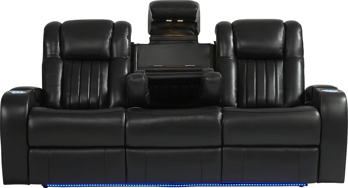 Cenova Black Leather Dual Power Reclining Sofa Rooms To Go