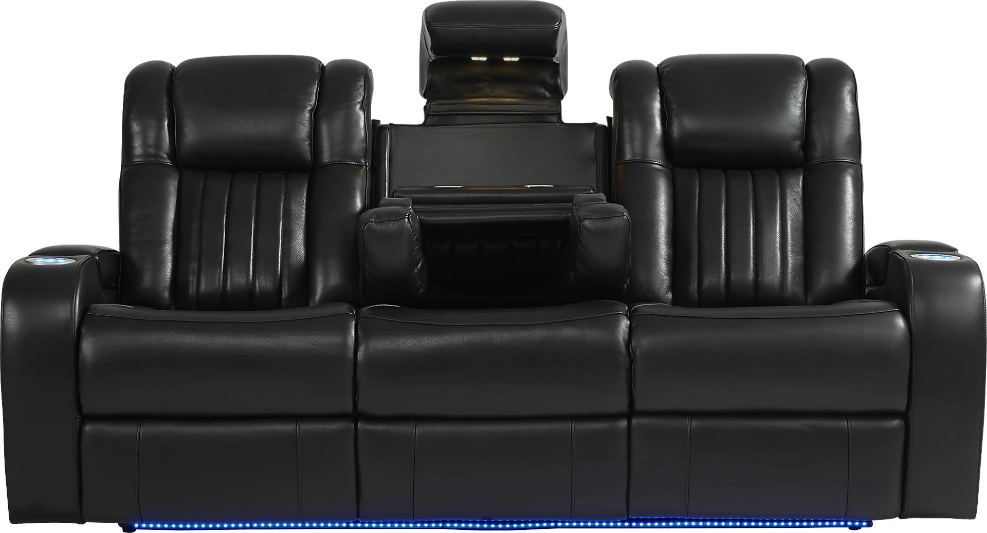 Cenova Black Leather 7 Pc Living Room with Dual Power Reclining Sofa - Image 4