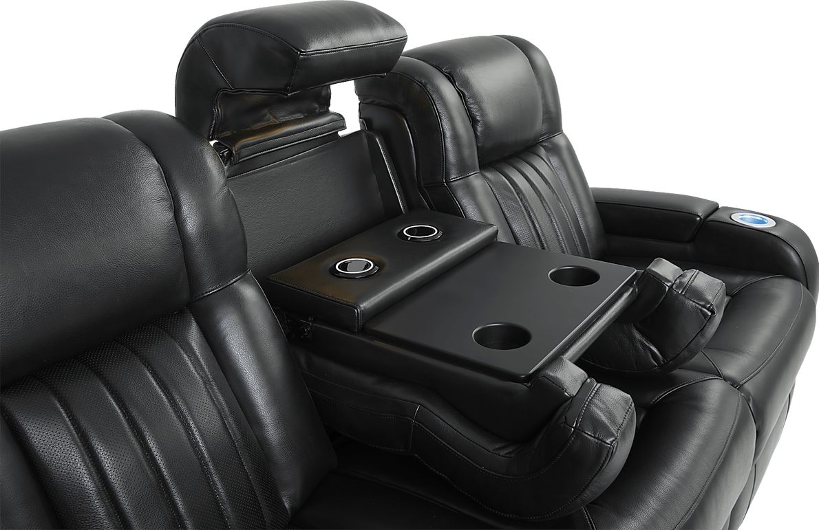 Cenova Black Leather Dual Power Reclining Sofa Rooms To Go