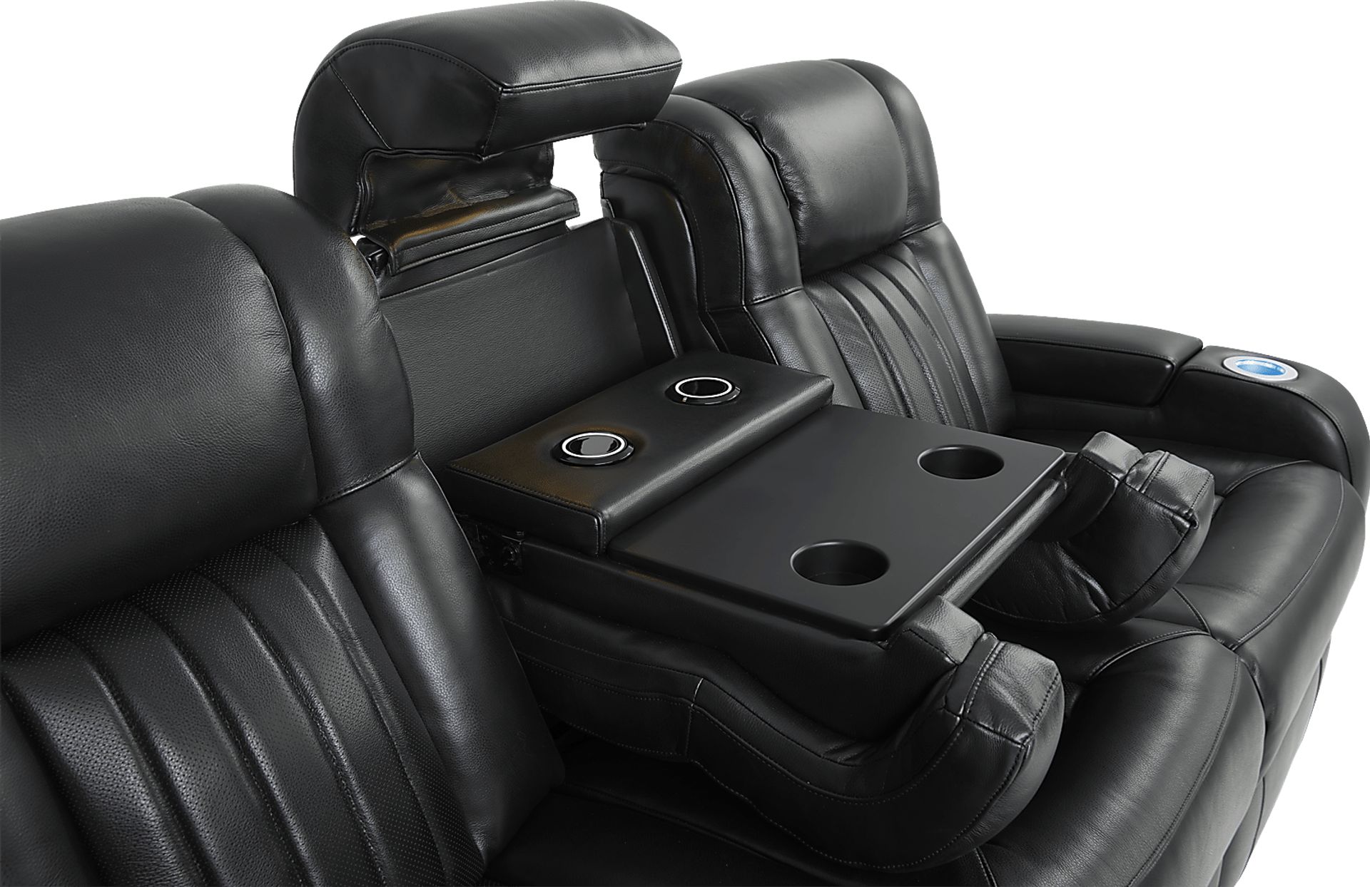 Cenova Black Leather 7 Pc Living Room with Dual Power Reclining Sofa - Image 5