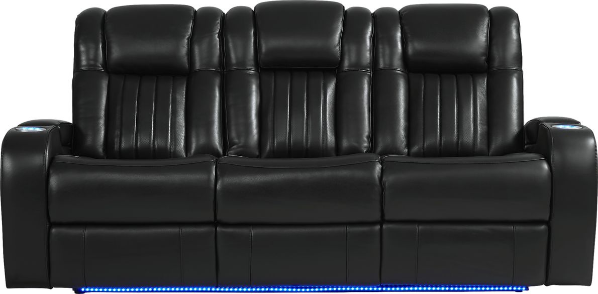 Cenova Black Leather Dual Power Reclining Sofa Rooms To Go