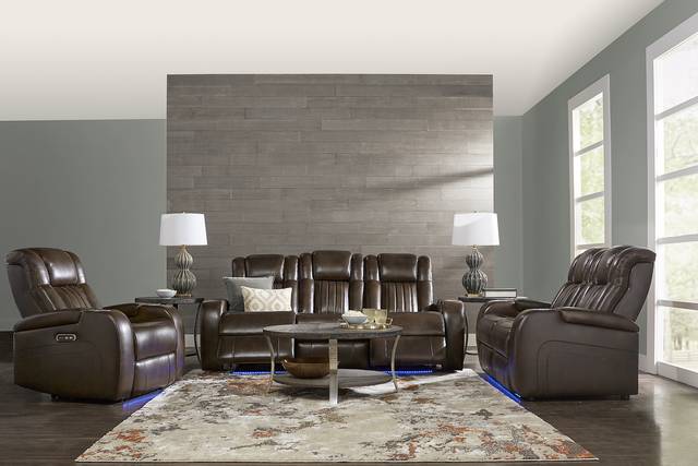 Cenova Brown Leather Dual Power Reclining Sofa - Thumbnail - Image 2
