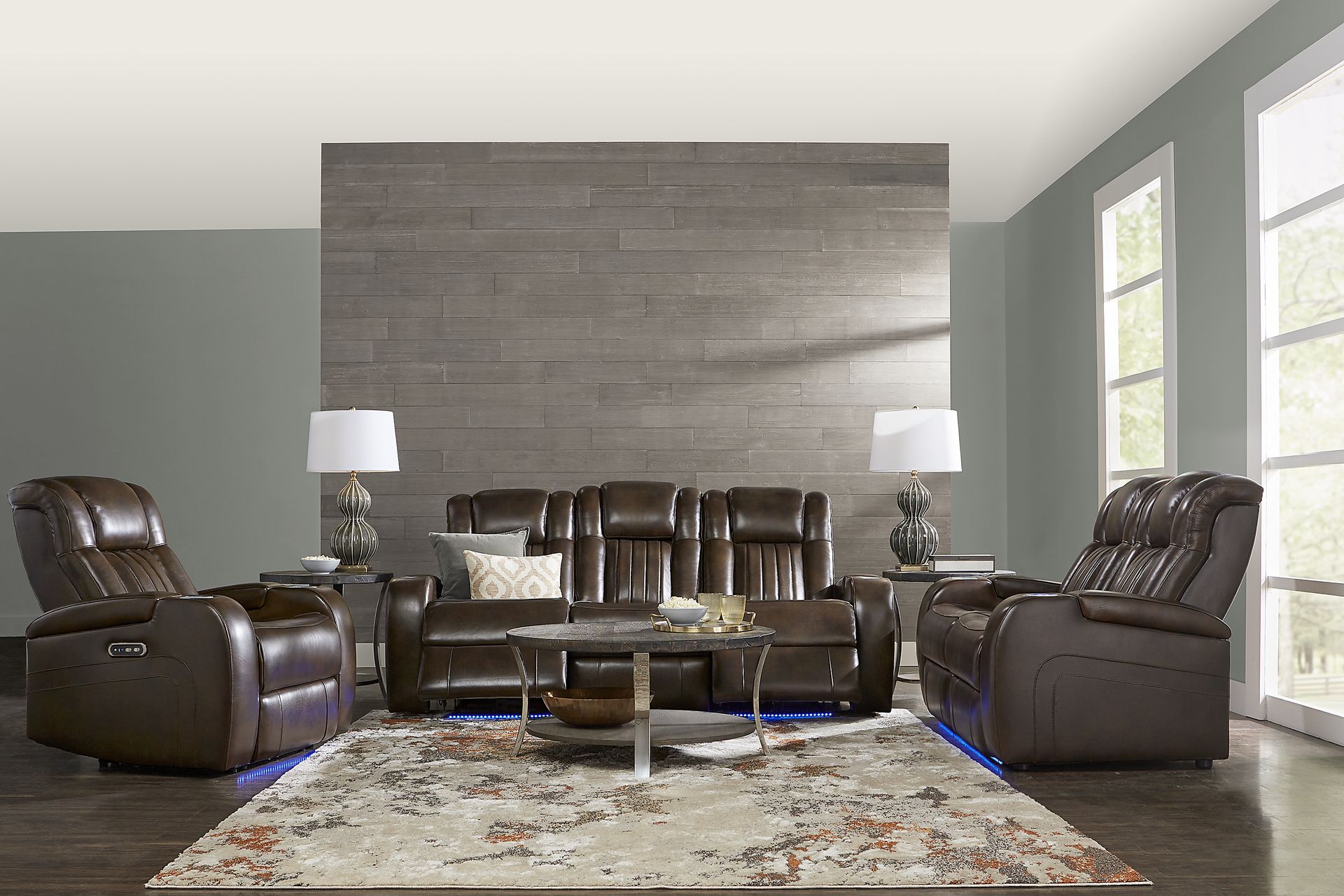 Cenova Brown Leather Dual Power Reclining Sofa - Image 2