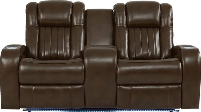 Cenova Brown Leather Dual Power Reclining Console Loveseat - Thumbnail - Image 1