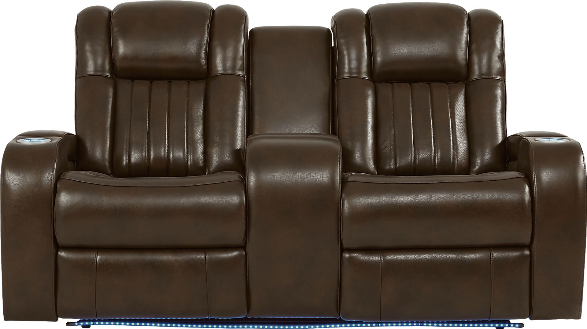 Cenova Brown Leather Dual Power Reclining Console Loveseat - Image 1