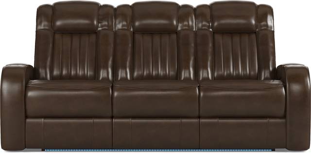 Cenova Brown Leather Dual Power Reclining Sofa - Thumbnail - Image 1