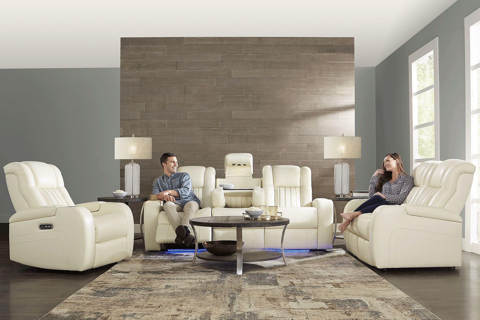 Cenova Ivory Leather Dual Power Reclining Sofa - Image 2