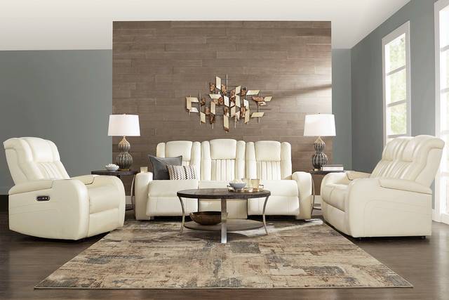 Cenova Ivory Leather 2 Pc Living Room with Dual Power Reclining Sofa - Thumbnail - Image 1