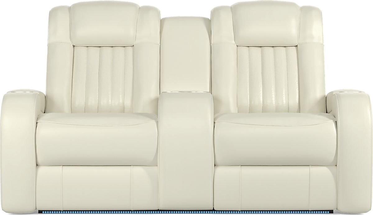 Cenova Ivory Beige Leather Dual Power Reclining Loveseat Rooms to Go