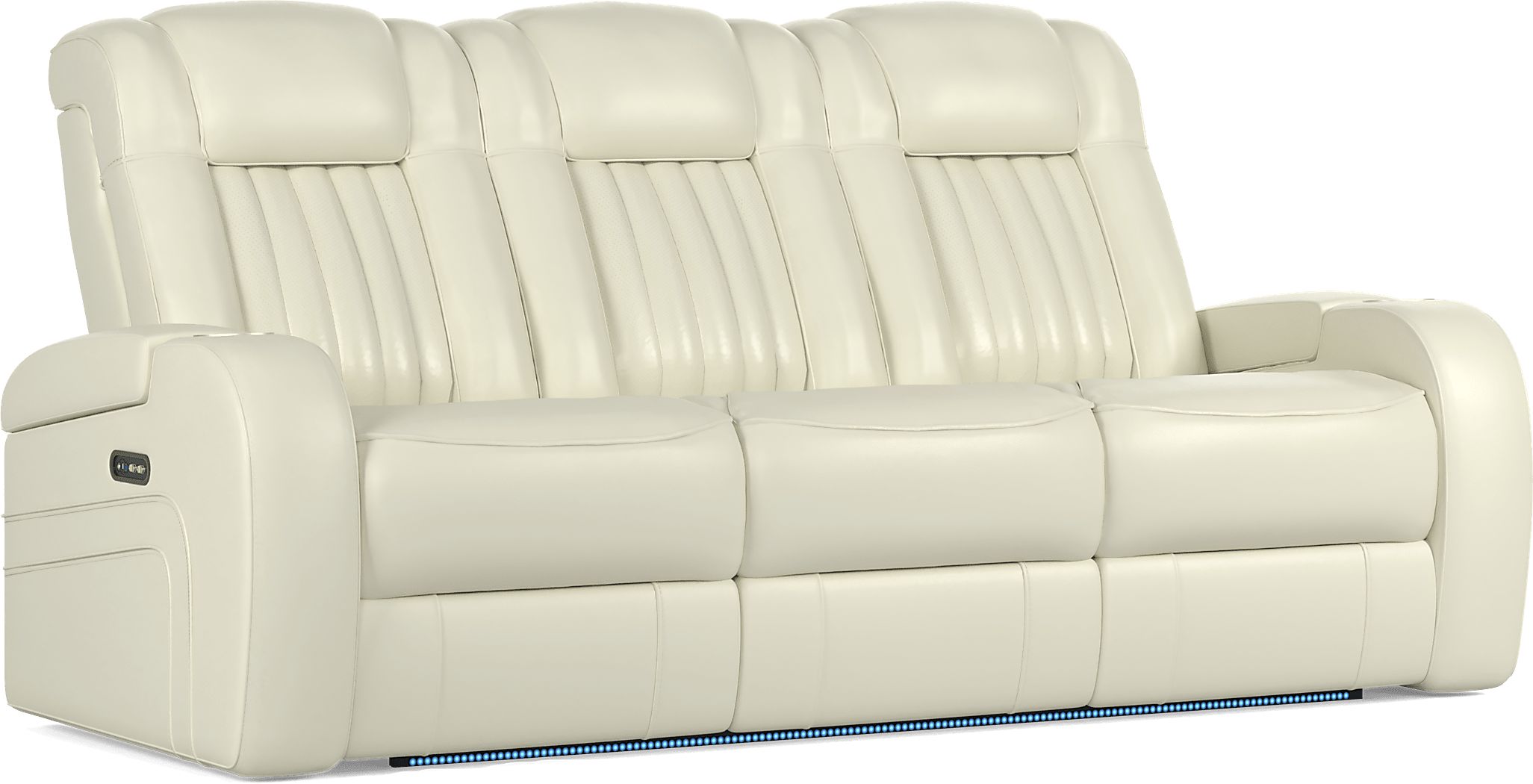 Cenova Ivory Beige Leather Dual Power Reclining Sofa | Rooms to Go