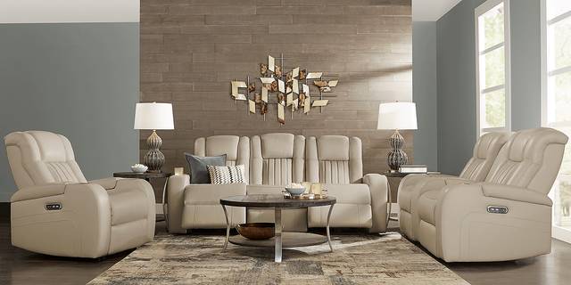 Cenova Taupe Leather 7 Pc Living Room with Power Reclining Sofa - Thumbnail - Image 1