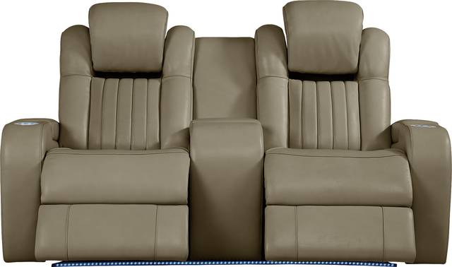 Cenova Taupe Leather Dual Power Reclining Console Loveseat - Thumbnail - Image 2