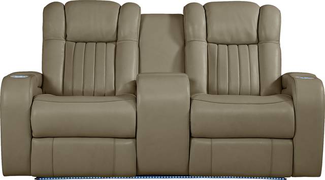 Cenova Taupe Leather Dual Power Reclining Console Loveseat - Thumbnail - Image 1