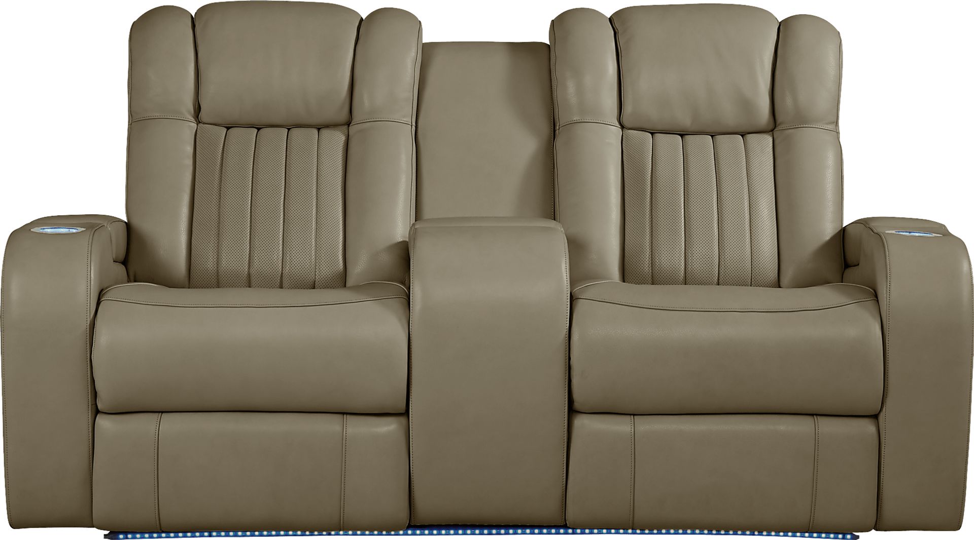 Cenova Taupe Leather Dual Power Reclining Console Loveseat - Image 1