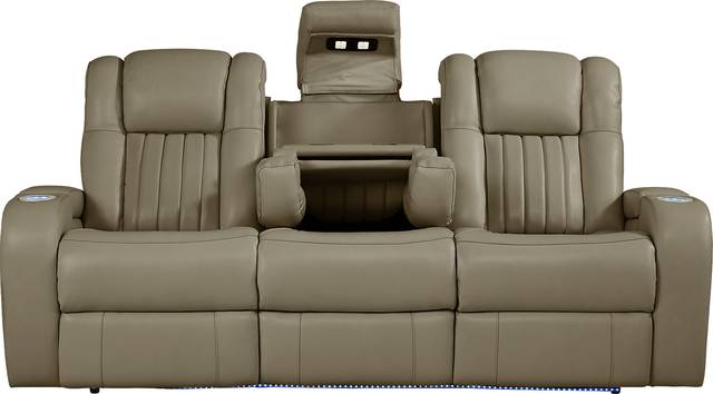 Cenova Taupe Leather 3 Pc Living Room with Dual Power Reclining Sofa - Thumbnail - Image 5