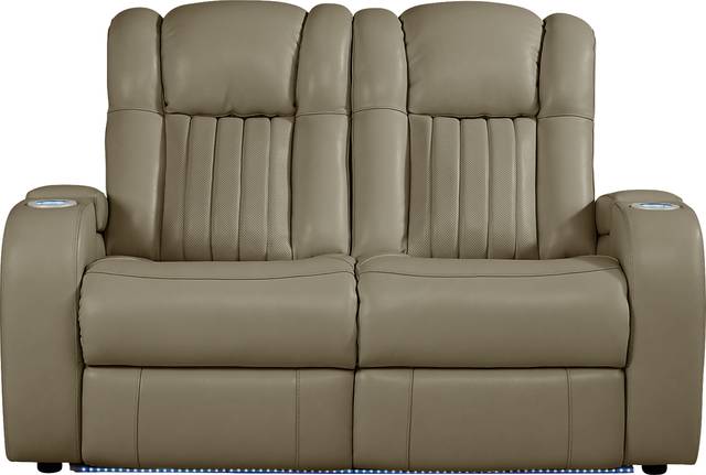 Cenova Taupe Leather 3 Pc Living Room with Dual Power Reclining Sofa - Thumbnail - Image 9