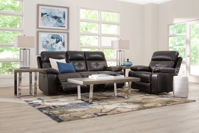 Cepano Black Leather Reclining Sofa - Thumbnail - Image 2