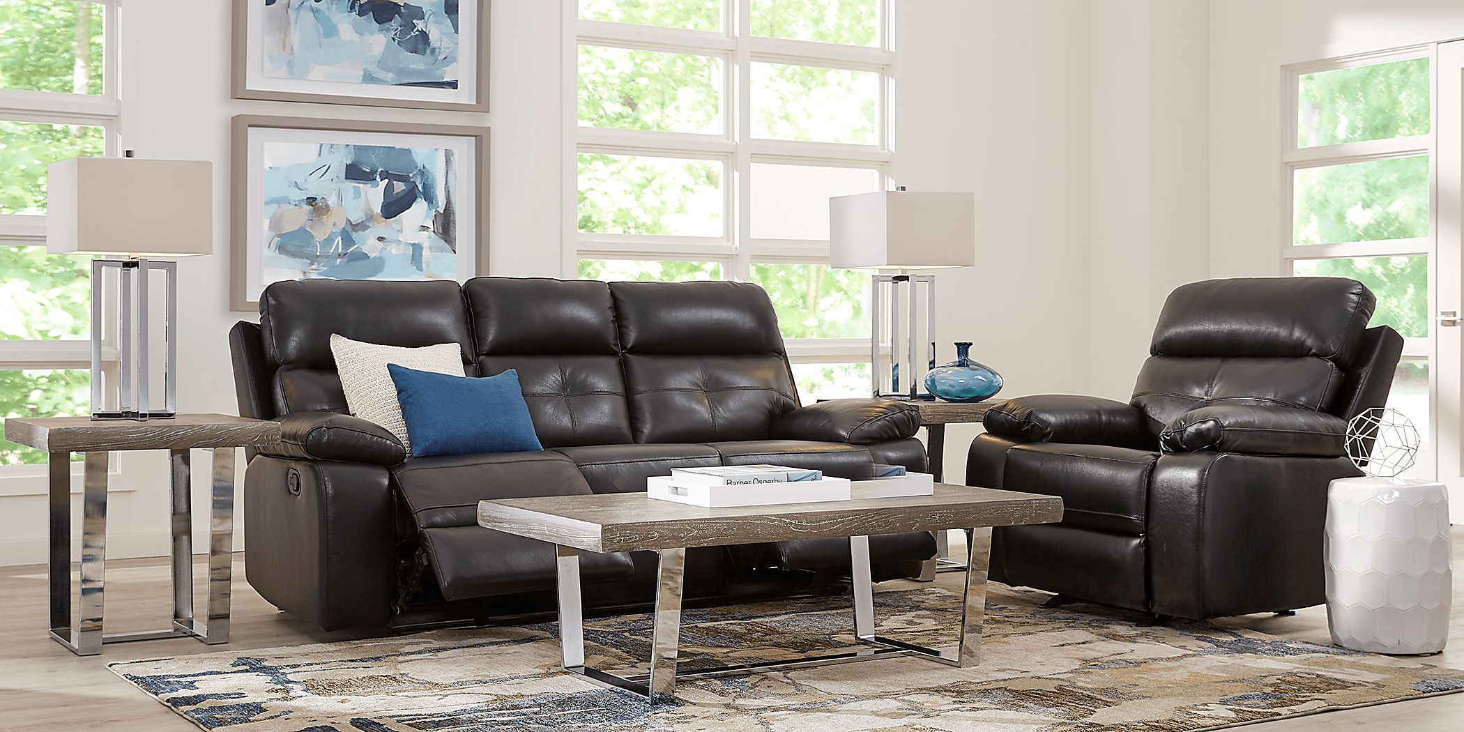 cepano black leather reclining sofa