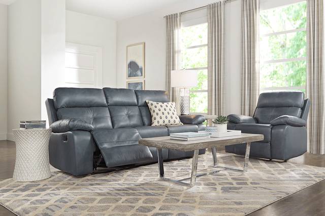 Cepano Blue Leather 2 Pc Living Room with Reclining Sofa - Thumbnail - Image 1