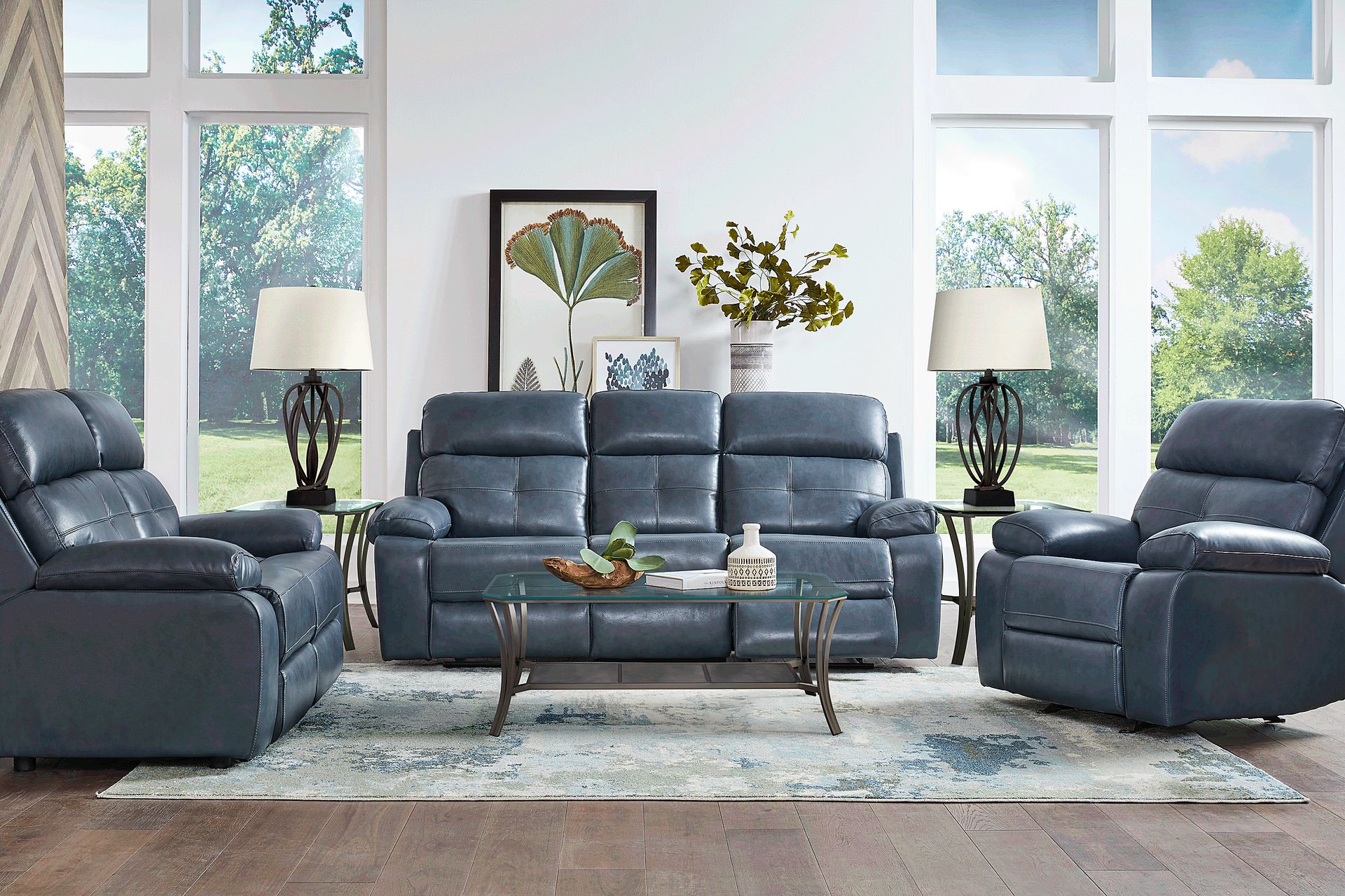 Blue leather reclining sofa hotsell